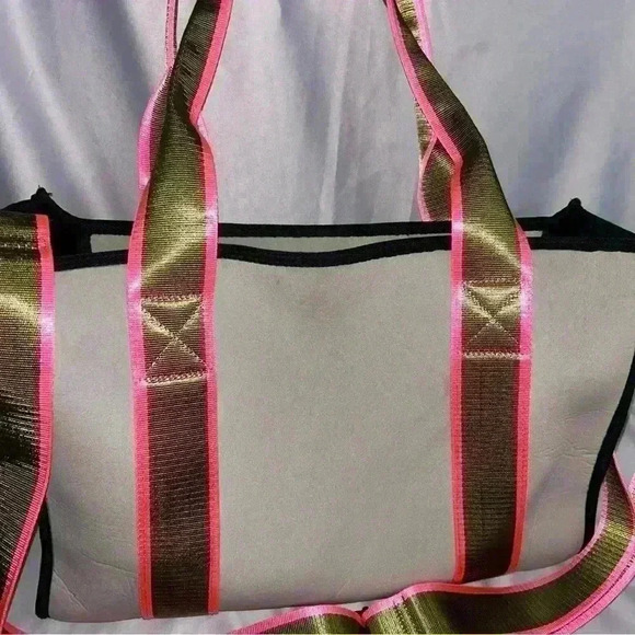 HAUTE SHORE ISLA TOTE - SWANK In A Tan, Goldfish-green And Hot Pink Colors. EUC! - Picture 5 of 13